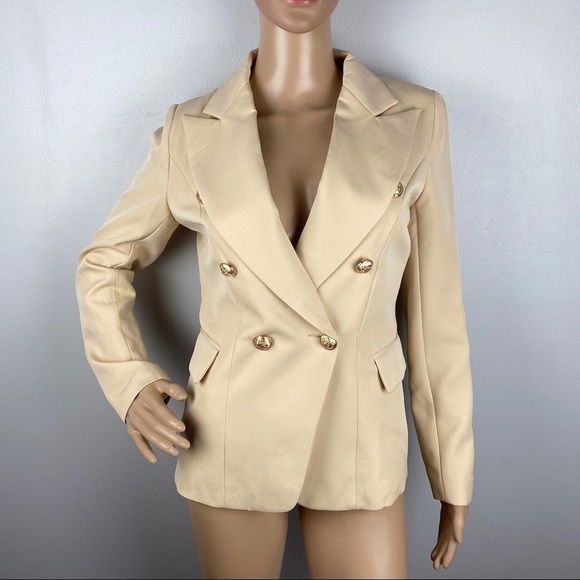 NEW LIONESS BEIGE DOUBLE-BREASTED BLAZER - Picture 2 of 8